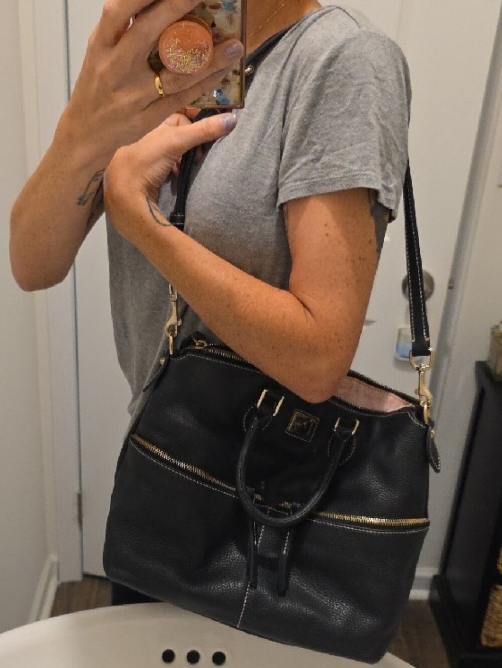 Dooney & Bourke Black Pebble Leather Satchel with Gold Hardware - Picture 9 of 9